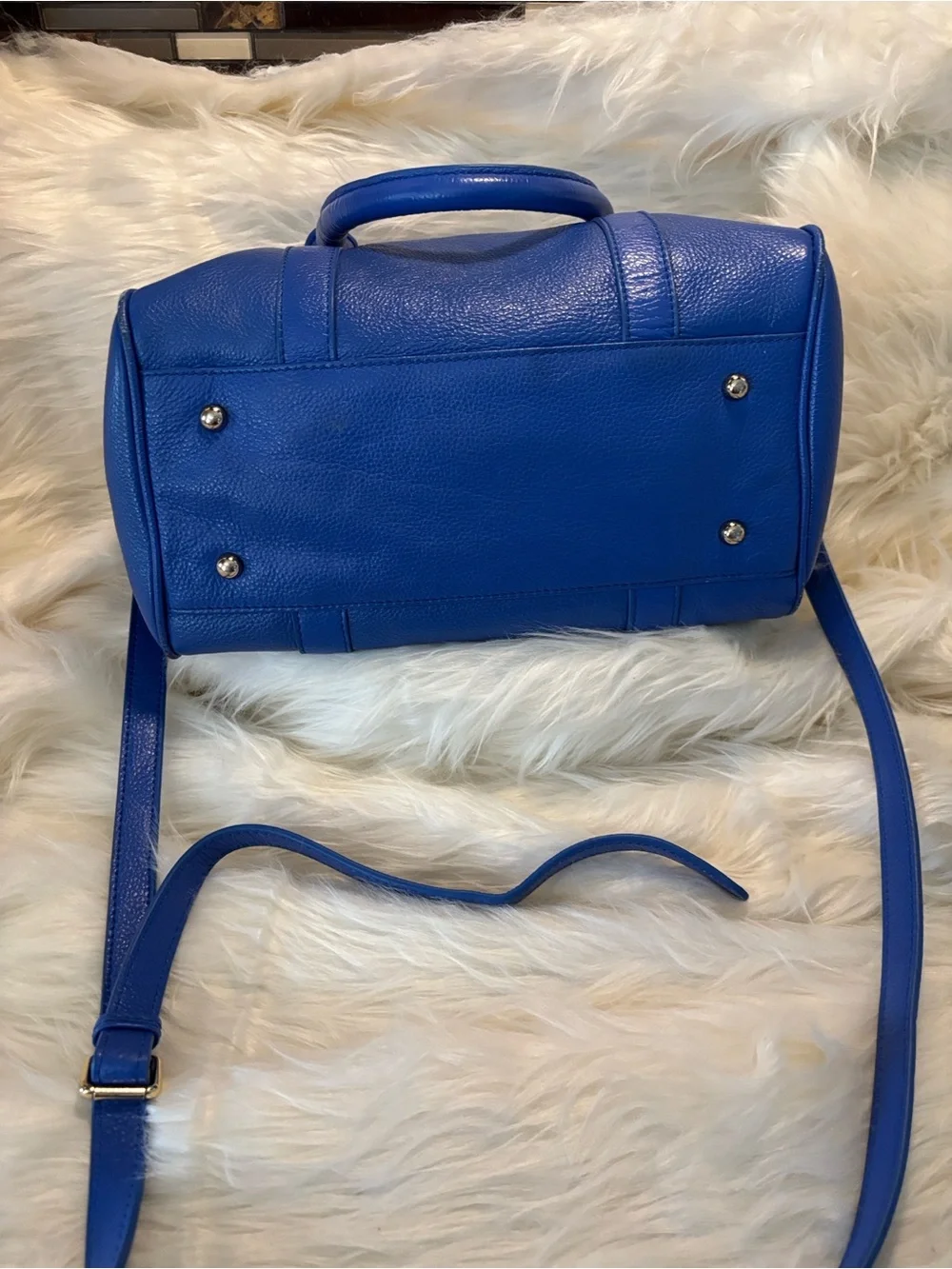 Terzetto Blue Leather Satchel Crossbody Bag
